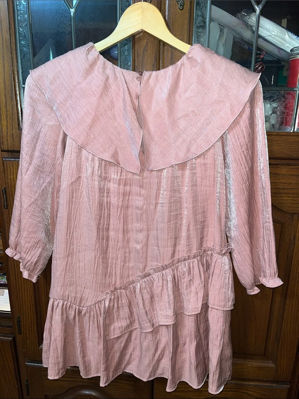 Zara Dusty Pink Shimmering Ruffle-Trim Dress Size 9